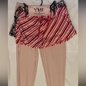 YMI Pink Leggings with Red & White Striped Shorts Set